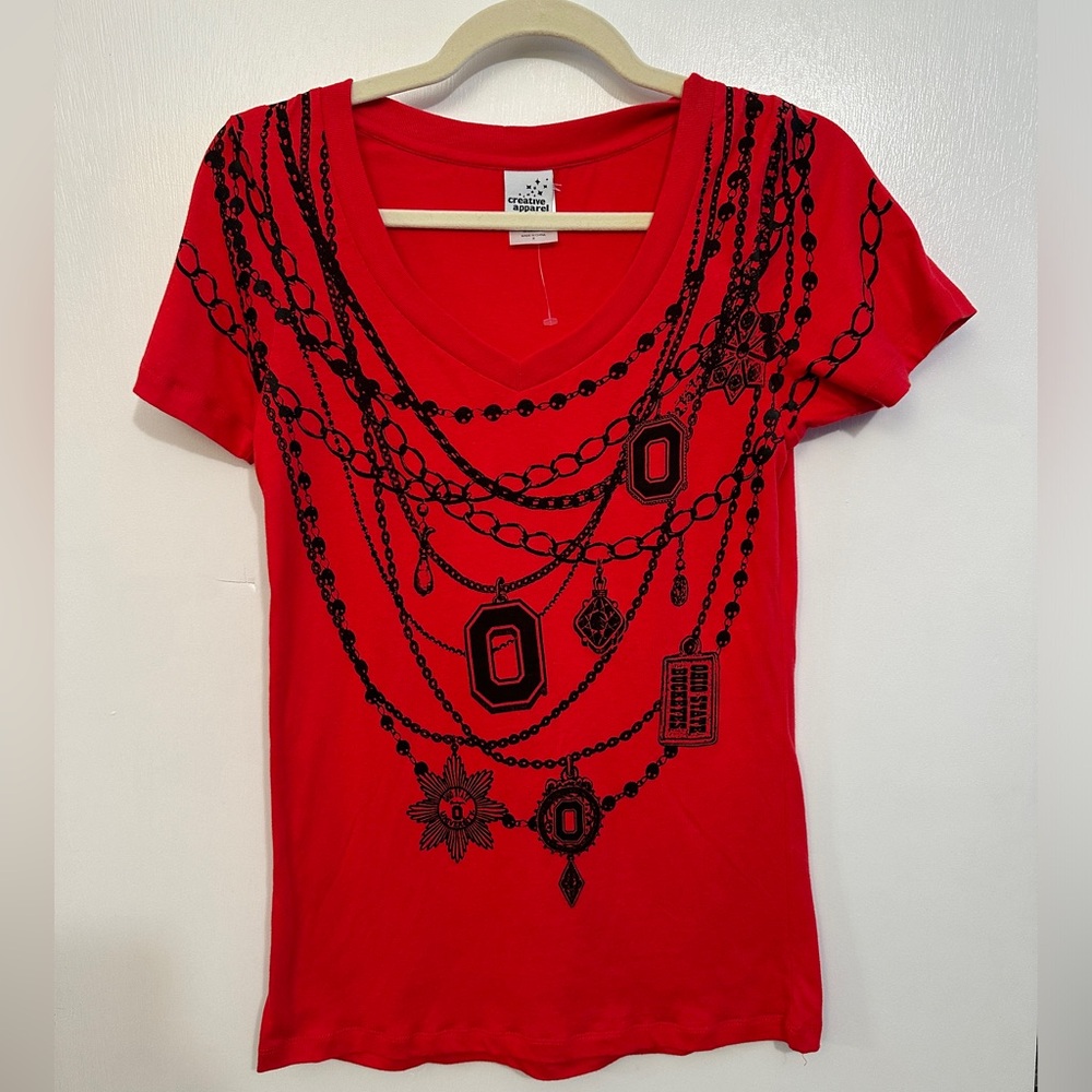 The Ohio State University OSU Women’s V Neck T Shirt Red Size Small